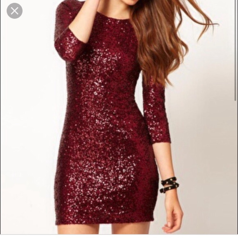 TFNC London Burgundy Sequin Dress